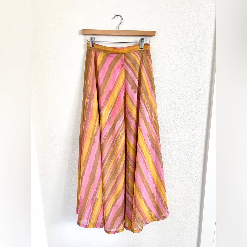 VINTAGE 60s pink yellow chiffon maxi skirt / size 26'' - Picture 1 of 6